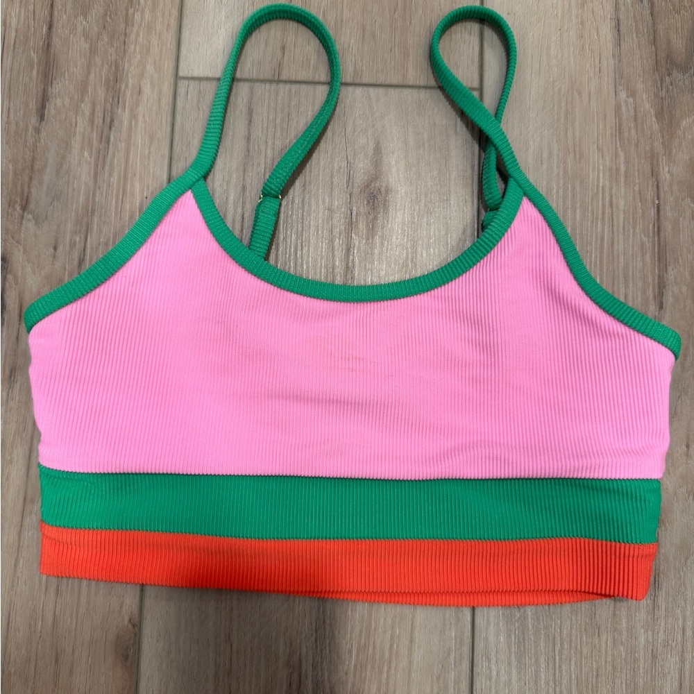 Beach Riot Pink, Green & Orange Ribbed Bikini Top
